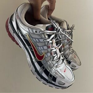 nike p-6000 white gold red sneakers